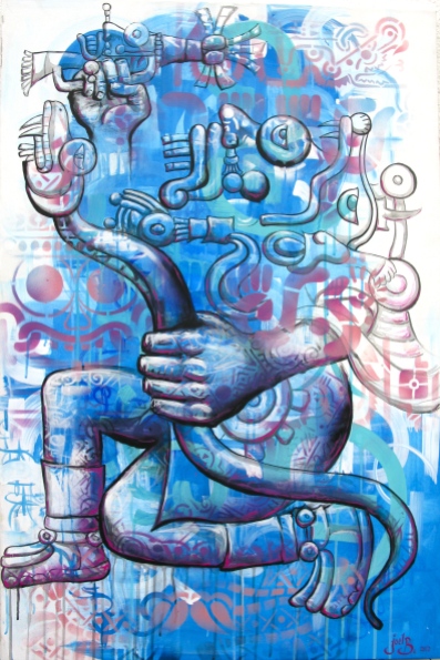 Mexico, 2012: "Tla-Loc" the Aztec rain god: work on canvas: from a series for the Mexican organization IRRI: Istituto Internacional de Recursos Renovables