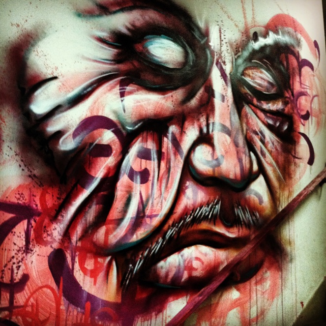 São Paulo, Brazil 2013: stairwell piece created during a graffiti art and music festival