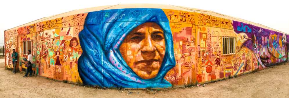 Za'atari Syrian Refugee Camp, Jordan, 2017: Joel worked with local young people, the Syrian art collective Jasmine Necklace and Max Frieder on this Artolution art program. With the Norwegian Refugee Council and the International Rescue Committee.