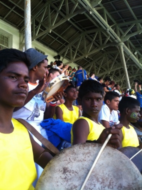 Team India playing the drums during the final match.