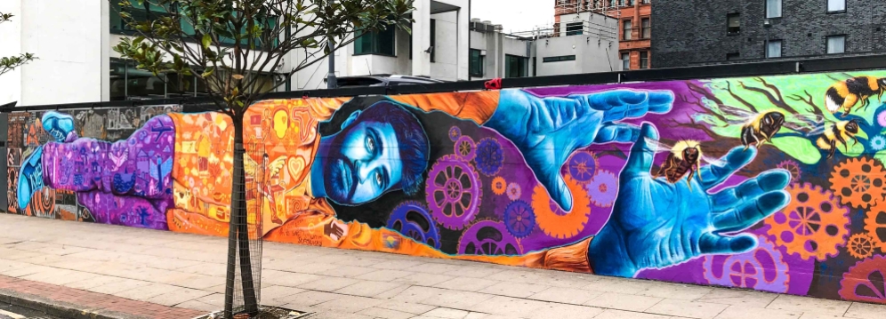 Manchester, UK 2018: mural created with homeless men and women.