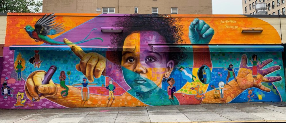East Village, New York City, 2019: Joel worked with Central American youth to create characters that "come to life" via Augmented Reality, telling the stories of the participants. Partners: Artolution, KIND (Kids in Need of Defense), We Are Royale, Key Food Supermarket, Education Alliance